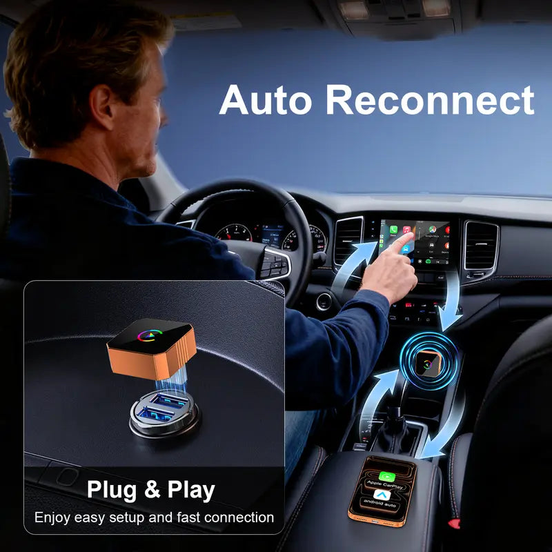 Mini Orange Cube Pro 3.0 Wireless CarPlay & Android Auto Adapter 2026– Plug & Play, Fast Auto-Reconnect