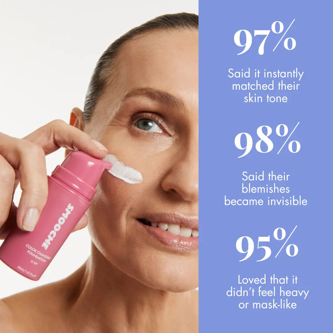 Smooche Color Changing Foundation – Shade Matching Liquid Makeup, SPF, 24H Wear, Vegan