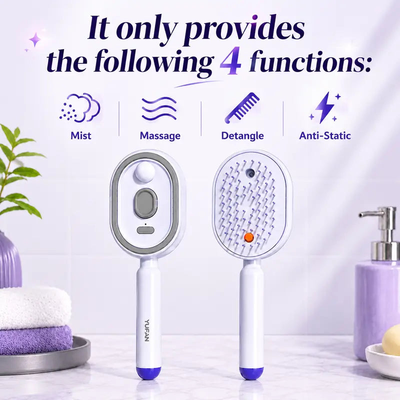 Electric Spray Air Cushion Massage Comb with Self-Cleaning, Anti-Tangle, Anti-Static, Volumizing Functions and Essential Oil Mist Aromatherapy Hair Care